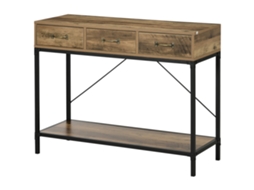 Mesa Console, Mesa Lateral Industrial na Entrada, 3 Gavetas, 1 Tampa com Aparência de Madeira 100 X 35 X 76,5 Cm, Marrom Claro Preto Ge