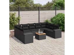 Vidaxl 10 Pcs Conjunto Sofás De Jardim C/ Almofadões Vime Pe Preto