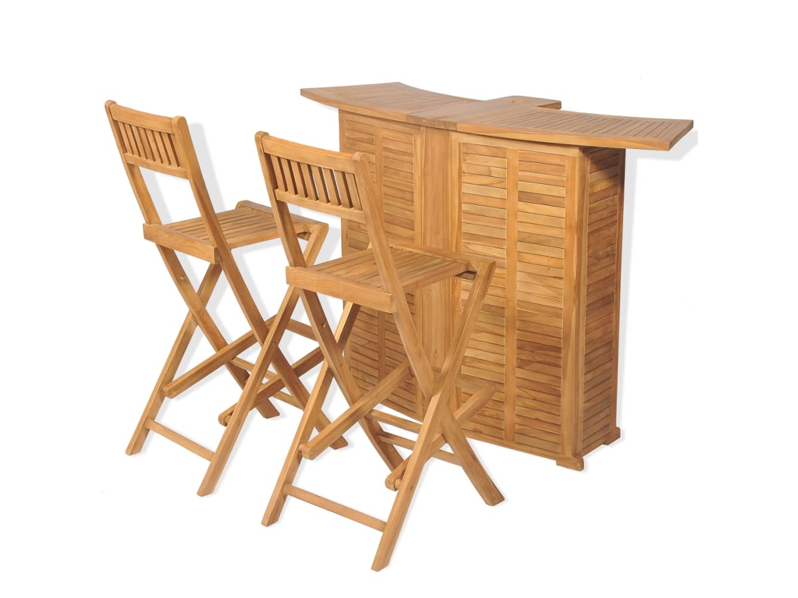 Conjunto De Bistrô C/ Cadeiras Dobráveis 3 Pcs Madeira Teca Dkd Home Decor