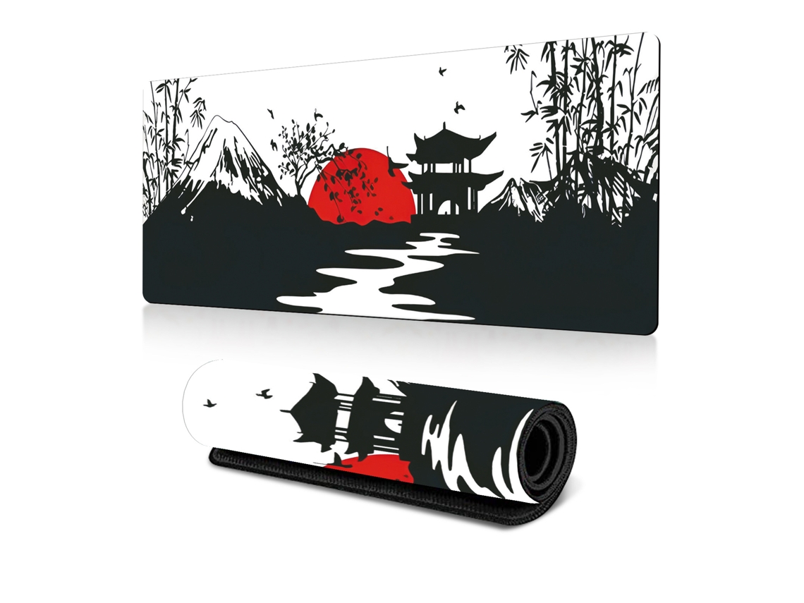Gaming Mouse Pad 40x90 Cm, Padrão Floral Branco, Preto/branco/vermelho, Base Antiderrapante