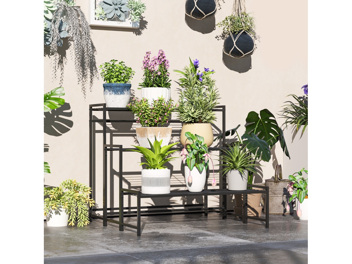 Soporte Para Plantas De Tres Niveles Con Diseño En Escalera Y Estructura Metálica Resistente Para Interior Y Exterior