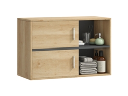Armário de Banheiro Montado na Parede com Compartimentos Abertos e 2 Portas, 80x35x57,5 Cm Natural S/MARCA