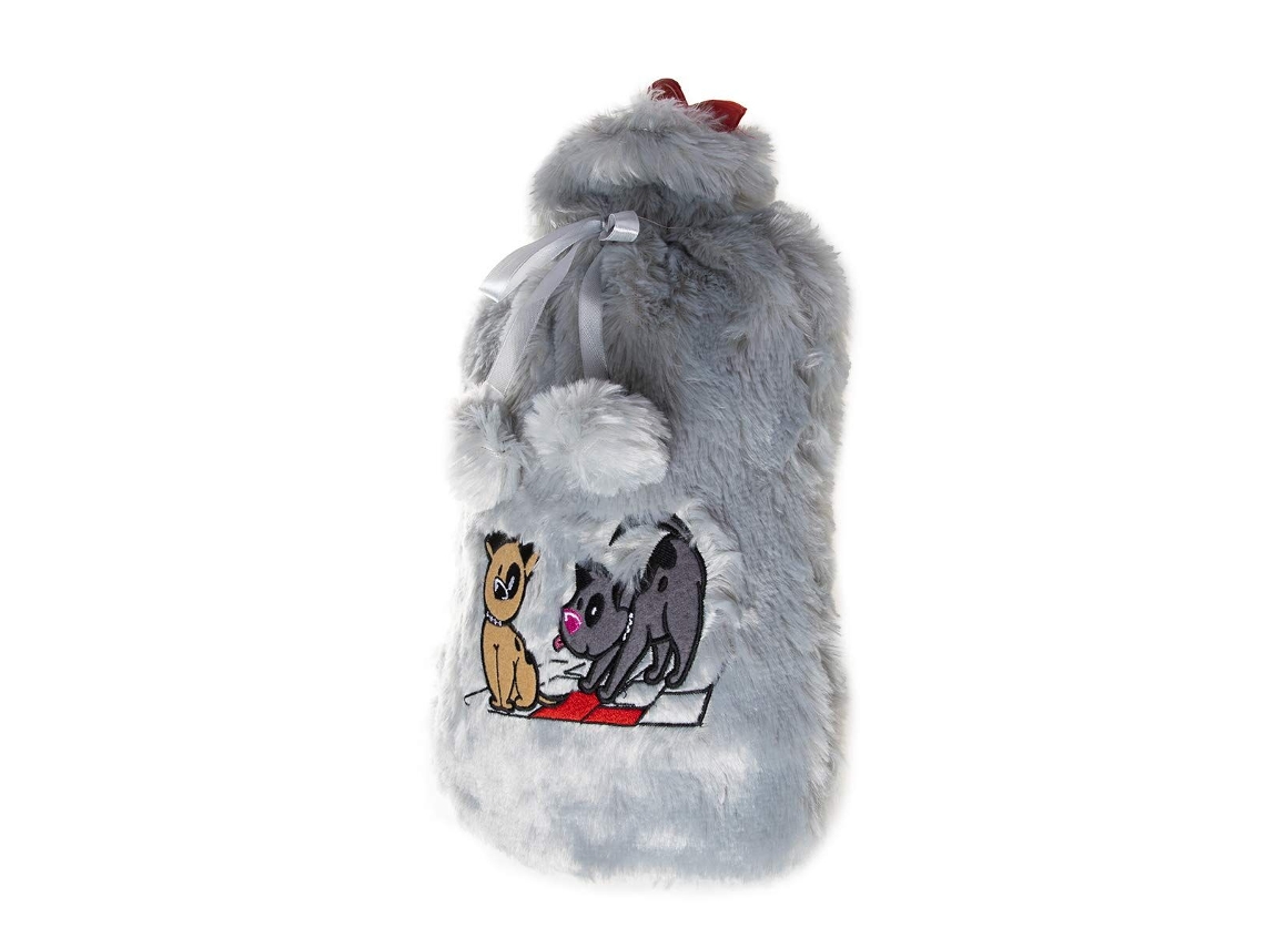 Biggdesign Bolsa Água Quente Dogs Cinza Com Casaco Macia Pelúcia 2 l