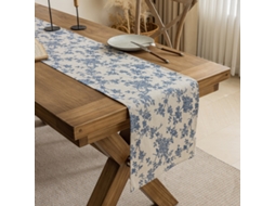Passadeira Mesa Floral – Caminho Mesa – Toalha Algodão E Linho – Decoração Mesa – 30×220 Cm – Branco/azul