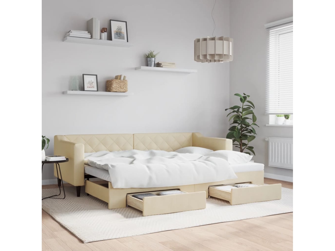 Vidaxl Sofá-cama Com Gavetão E Gavetas 80x200 Cm Tecido Cor Creme