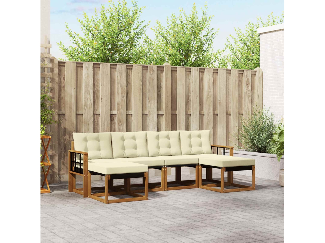 Vidaxl Conjunto De Sofás Para Exterior 6 Pcs Natural E Creme