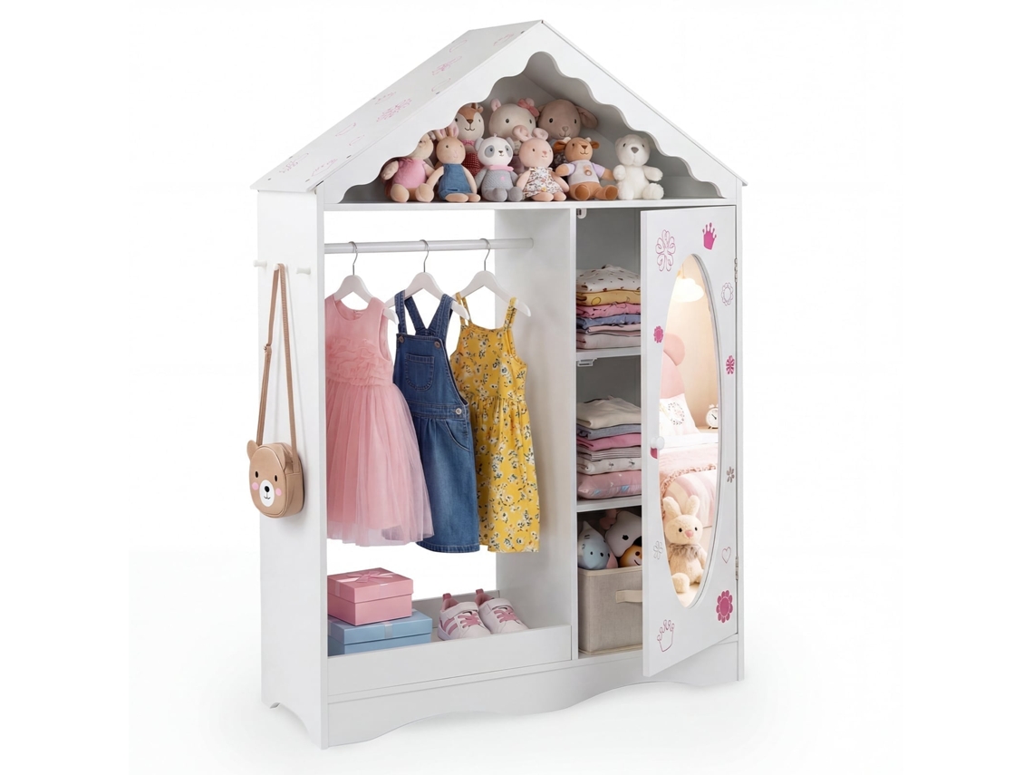 Guarda Roupa Infantil Estilo Casinha com Espelho, Ganchos e Nichos NORTHIX | NORTHIX