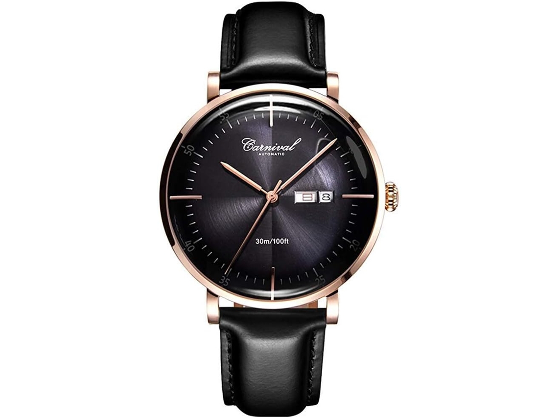 VEANXIN Brands Relógio Automático Masculino com Pulseira de Couro e Data-Rosa Negra