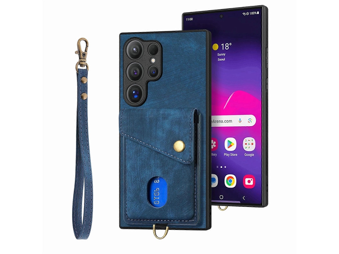 Capa De Celular Estilo Carteira Retrô Dobrável Em Couro Com Alça