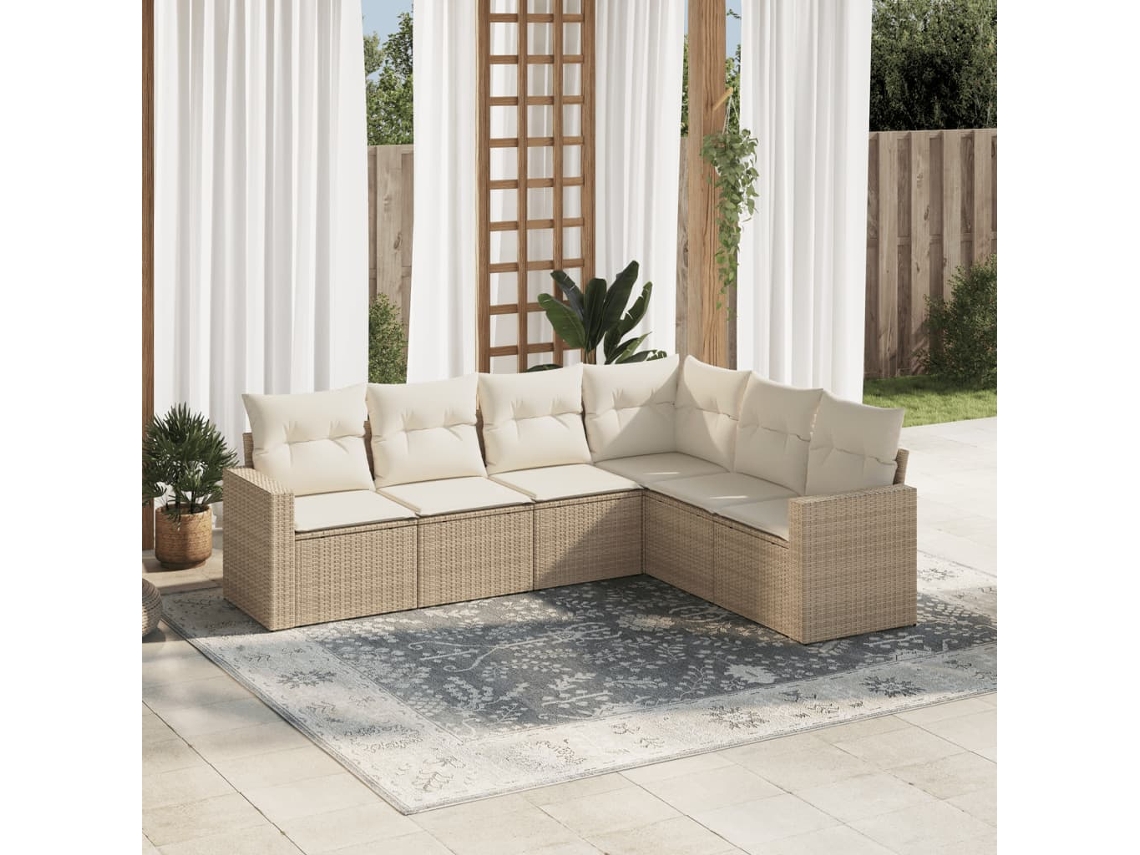 Vidaxl 6 Pcs Conjunto De Sofás P/ Jardim Com Almofadões Vime Pe Bege