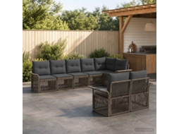 Vidaxl Conjunto De Sofá De Jardim 8 Unid. Cinzento Vime Pe