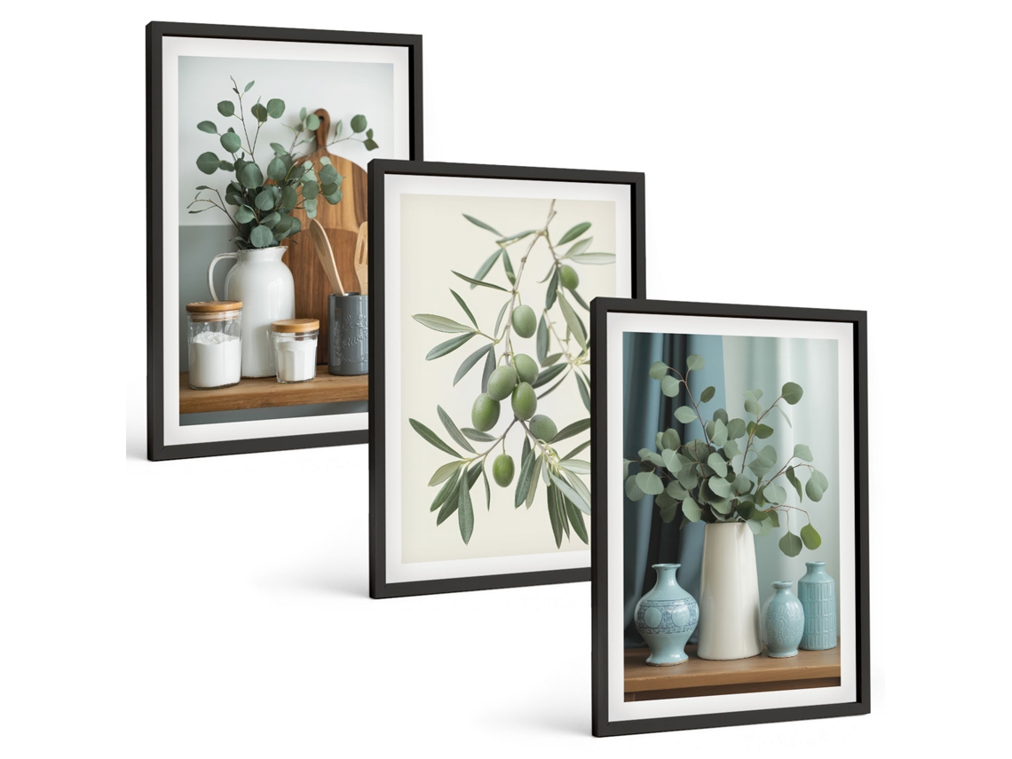 Conjunto De Pinturas Azeitonas Verdes, Eucalipto Espelharte (3 Peças 40x60 Cm)