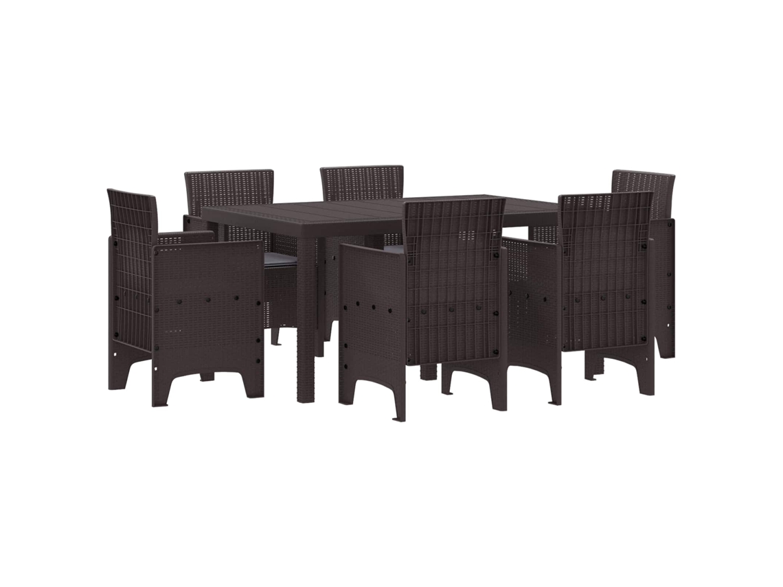 Vidaxl Conjunto De Jantar Para Jardim 7 Pcs Castanho Rattan Polt