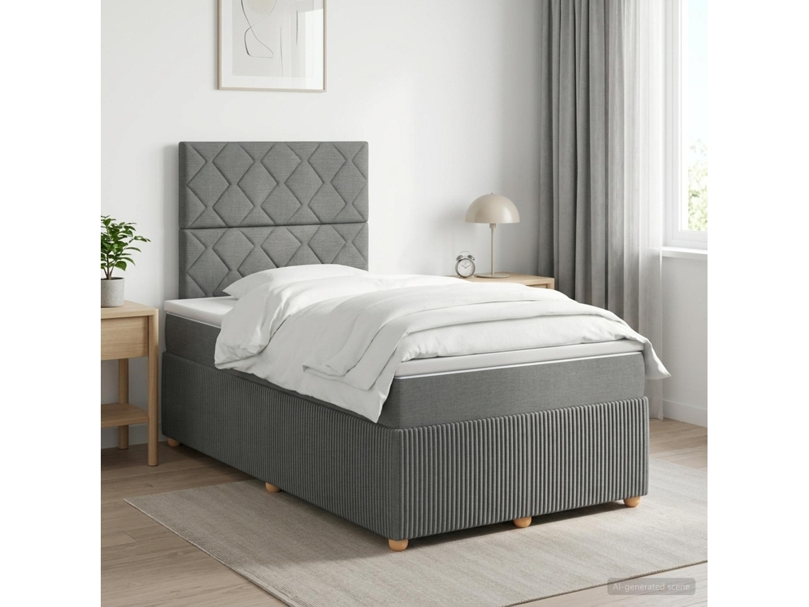 Vidaxl Cama Box Spring Com Colchão Cinzento-escuro 120 X 190 Cm Tecido