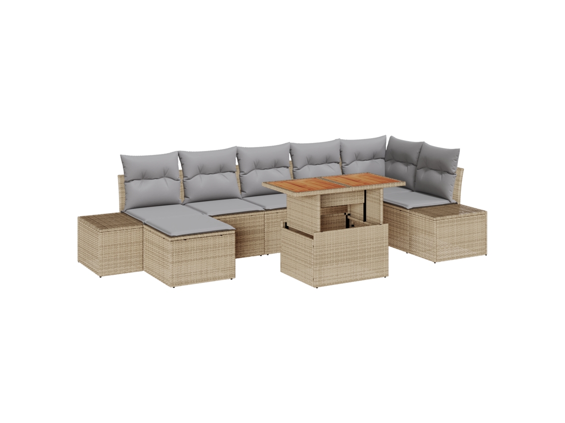 Conjunto 8 Sofá De Jardim Vidaxl Bege Vime Pe (100 X 55 X 73 Cm)