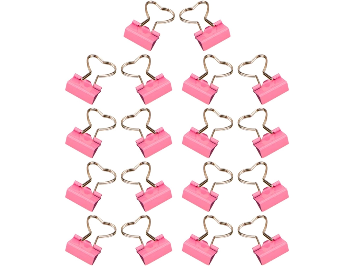 Clips de papel em metal rosa em formato de coração, 18 unidades, clipes decorativos para arquivos, ideais para mesa.
