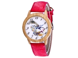 Relógio de Pulso Feminino de Quartzo com Pulseira de Jeans Estilo Simples Rosa