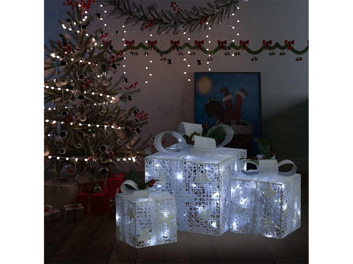 Vidaxl Caixas De Presente De Natal Decorativas 3 Pcs Int/ext. Branco