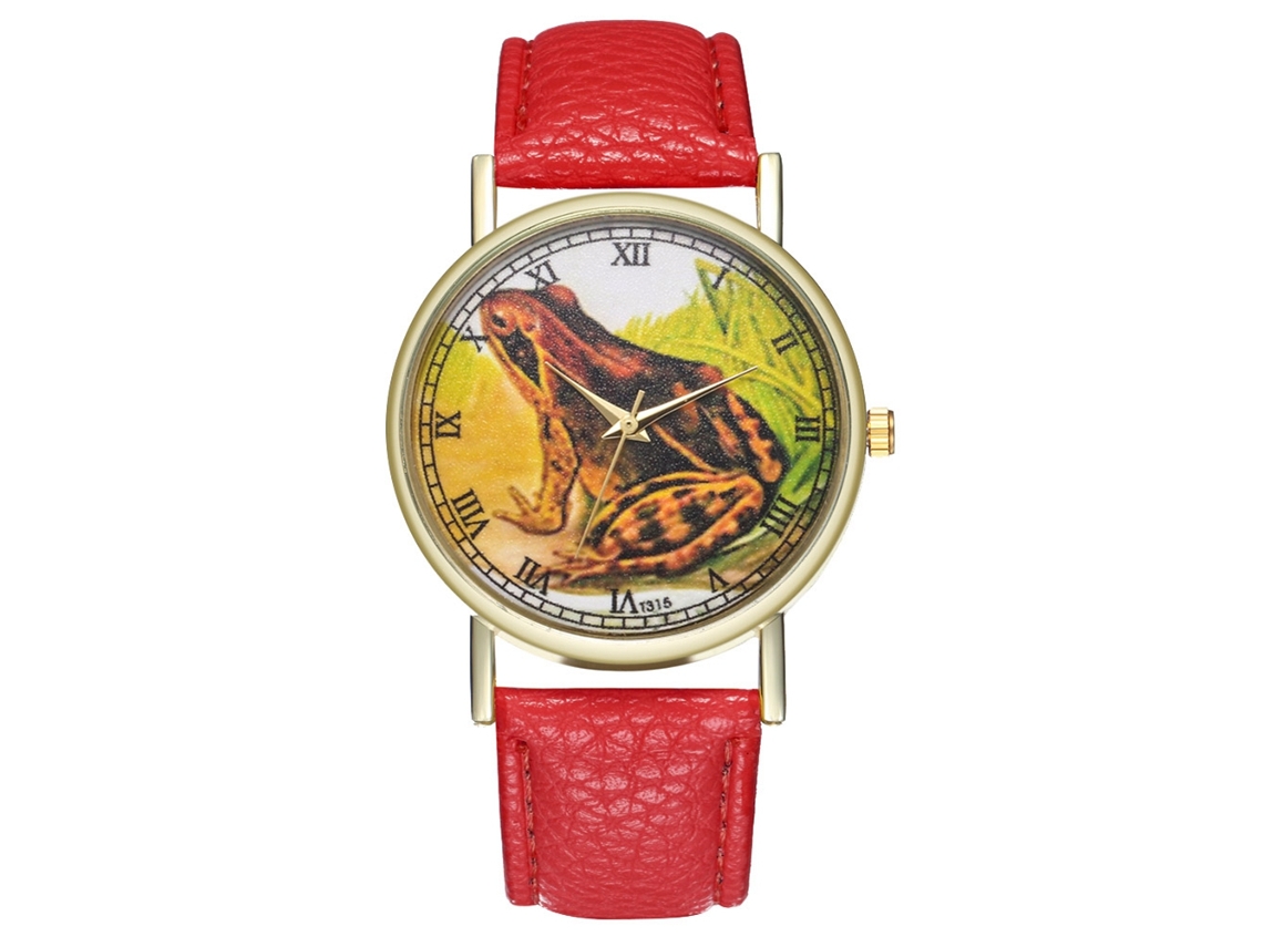 Relógio de pulso analógico moderno com mostrador redondo e movimento de quartzo (vermelho)