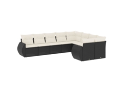 Conjunto de 9 Sofás para Jardim com Almofadões Vime Pe Preto MAISON EXCLUSIVE (9 pcs)