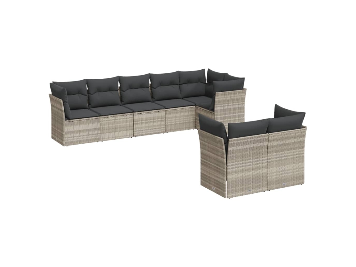Conjunto de 8 Sofás Jardim com Almofadões Vime Pe Cinzento Claro MAISON EXCLUSIVE (8 pcs)