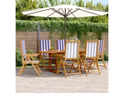 Vidaxl 7pcs Conjunto Jantar Jardim Tecido/madeira Maciça Azul E Branco