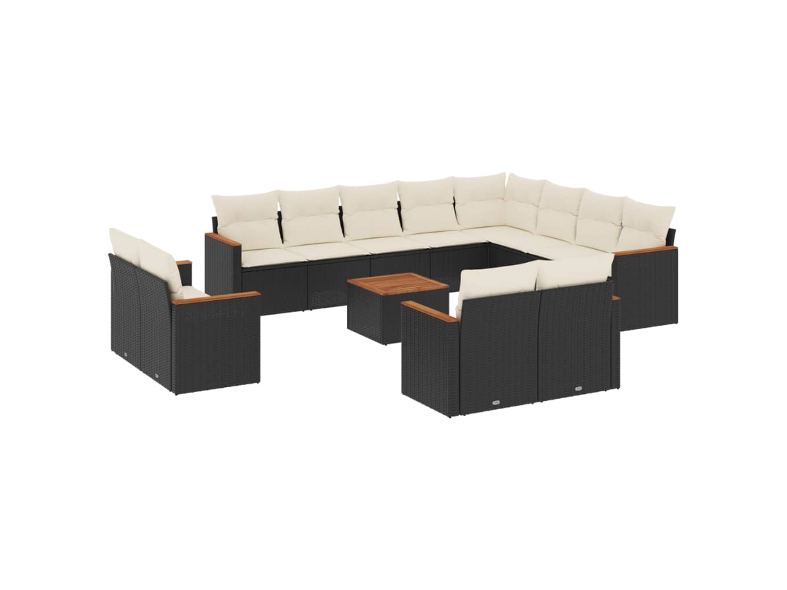 Conjunto de 13 Sofás de Jardim com Almofadões Vime Pe Preto MAISON EXCLUSIVE