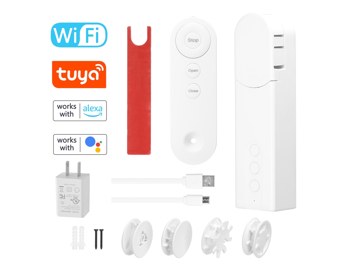 Motor de Cortina Inteligente Tuya Wifi, Controle Remoto App, Compatível com Alexa, Sensor de Temperatura