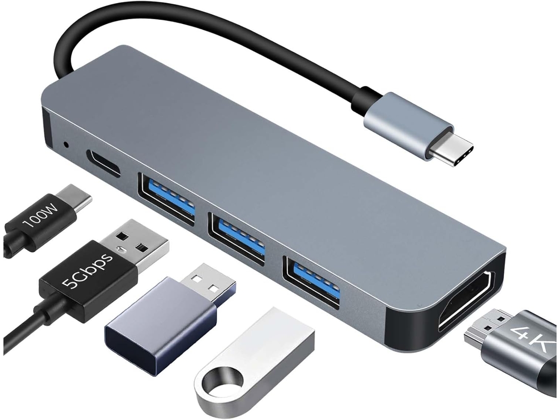 Hub Usb-c Pd100w - 4k Hdmi - 3 Portas Usb-a - Adaptador Multifuncional