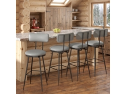 Bancos de Bar SIMURQ em couro PU com encosto inclinado, conjunto de 4, cinzento, 85,5x38x39,7cm
