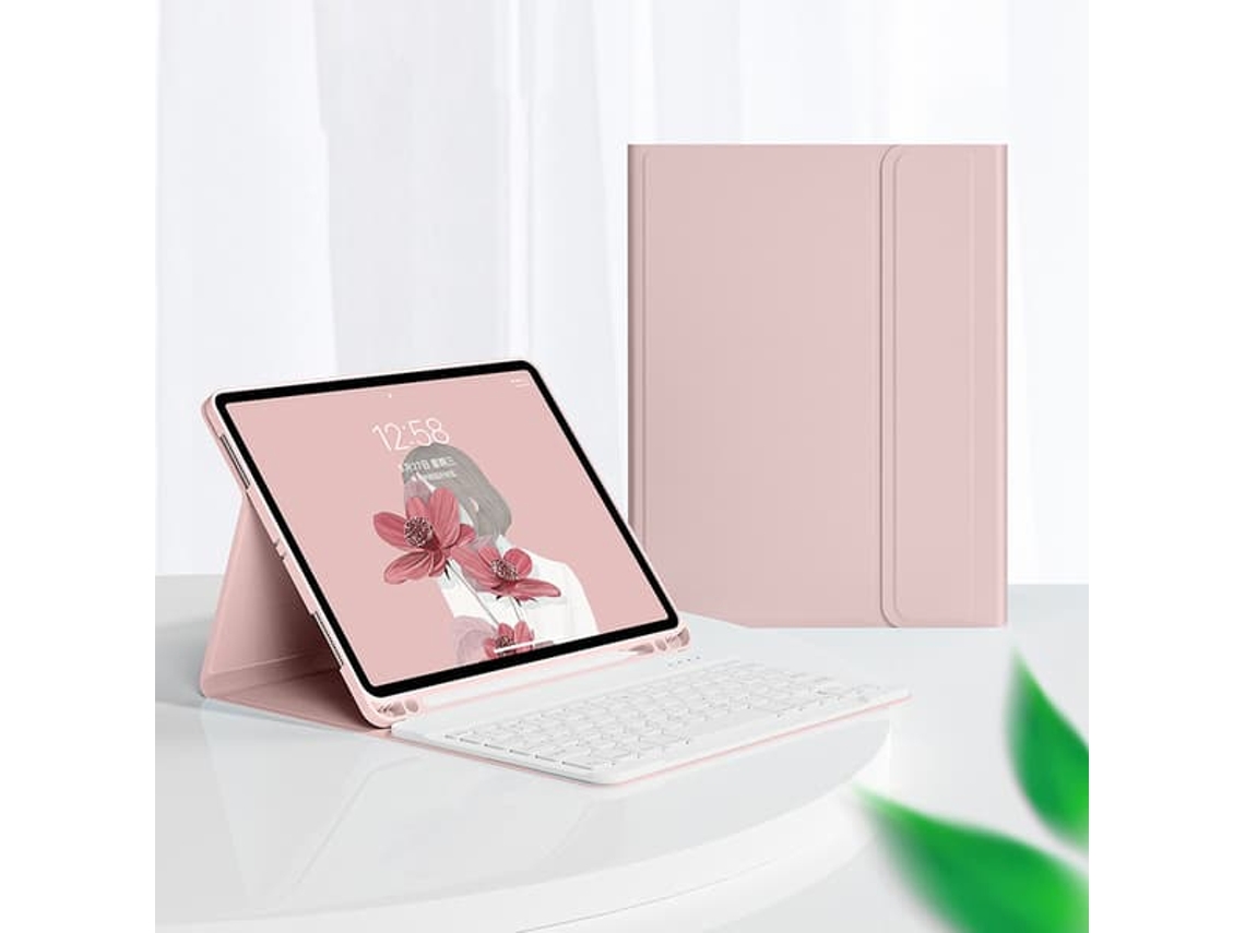 Capa Com Teclado Bluetooth Para Tablet, Cor Rosa, Compatível Com Ipad 10.2, Para Digitação, Estudo, Trabalho E Utilização Diária
