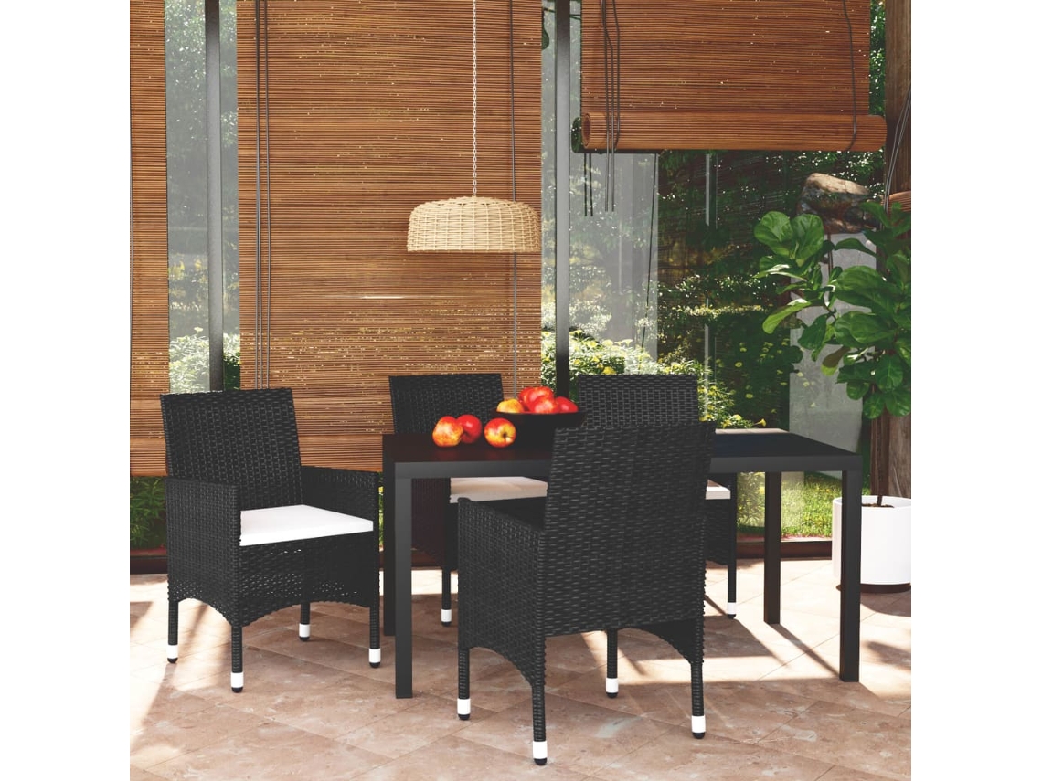 5 Pcs Conjunto De Jantar P/ Jardim C/ Almofadões Vime Pe Preto Dkd Home Decor