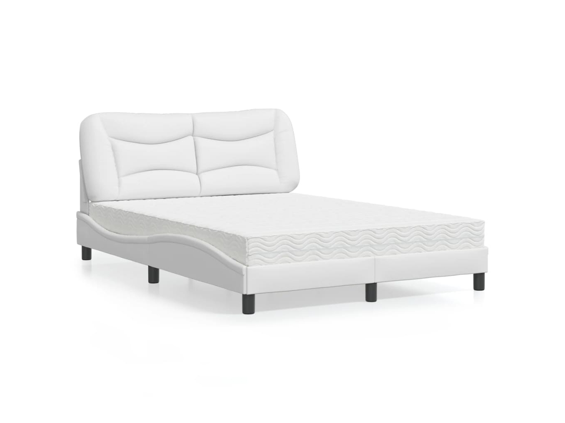Vidaxl Cama Com Colchão Hvar 140x200 Cm Couro Artificial Branco