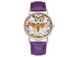Reloj De Mujer Zhoulianfa Cuero Quartz Negocios T303-a Butterfly Morado