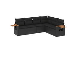 Conjunto Sofás de Jardim 6 Pcs com Almofadões Vime Pe Preto MAISON EXCLUSIVE (6 pcs)
