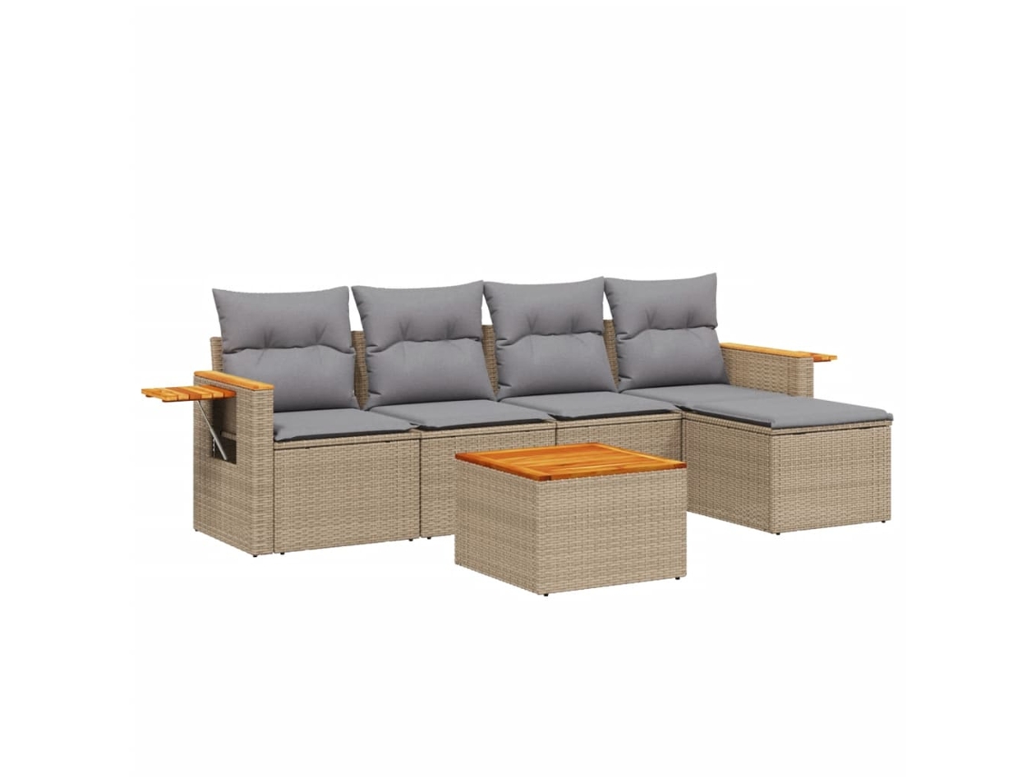 Conjunto de 6 Sofás P/ Jardim com Almofadões Vime Pe Bege MAISON EXCLUSIVE (80x200 cm)