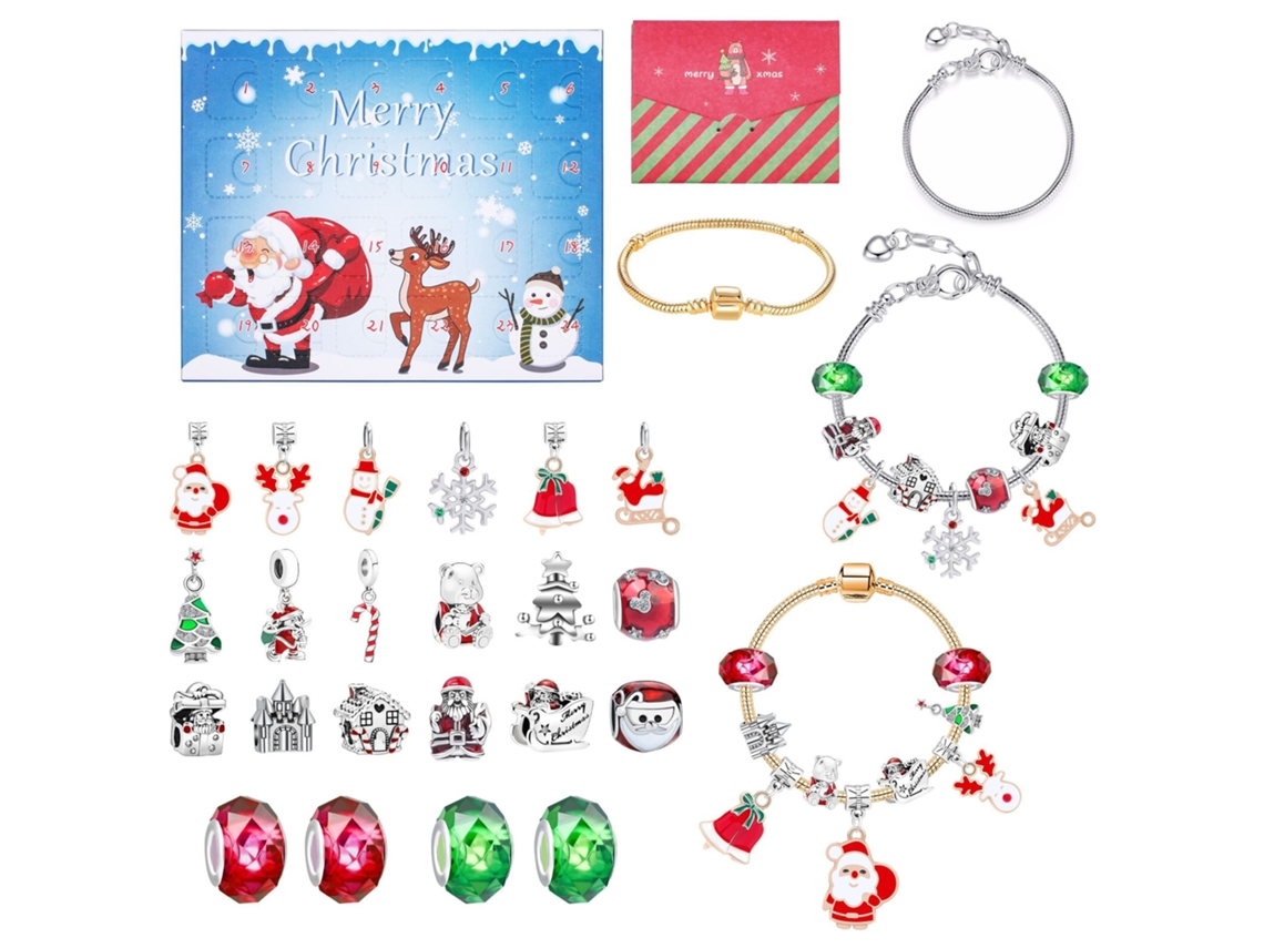 Calendário Do Advento Com Kit De Pulseiras De Natal, 24 Grades Elysve