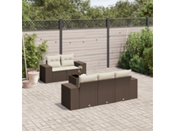 Vidaxl 6 Pcs Conjunto De Sofás Jardim C/ Almofadões Vime Pe Castanho