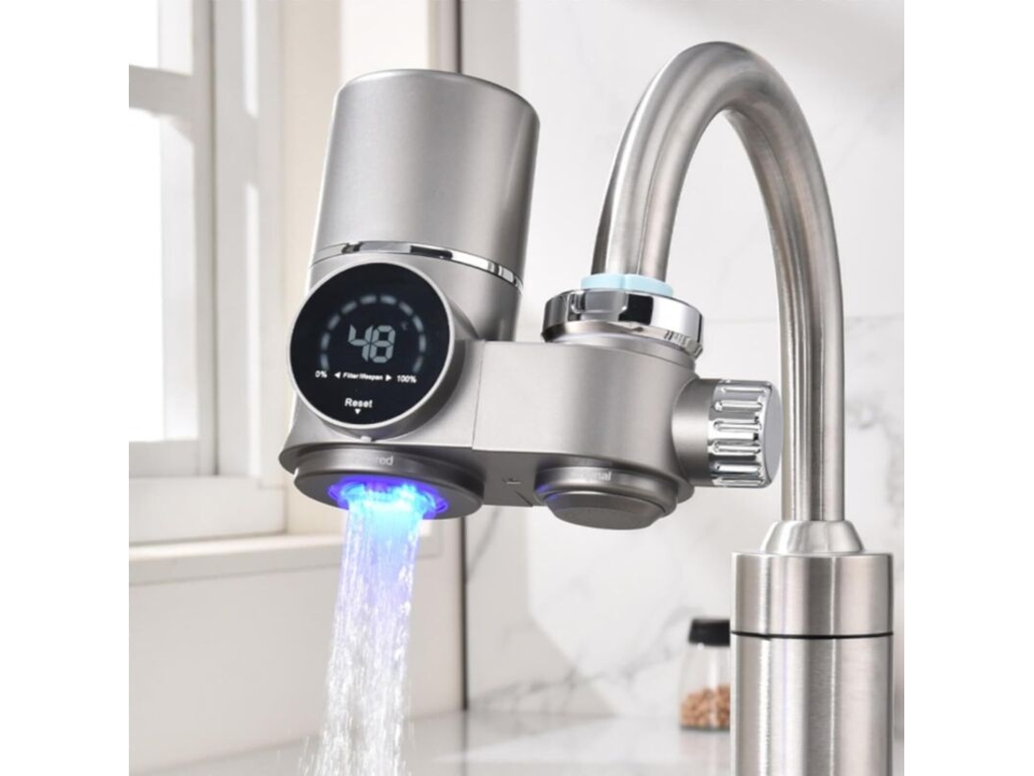 Torneira de cozinha com filtro de água e visor de LED. Remove cloro, metais pesados ​​e sabores desagradáveis. Anti-calcário. Luz azul. Slowmoose (1 unidade).