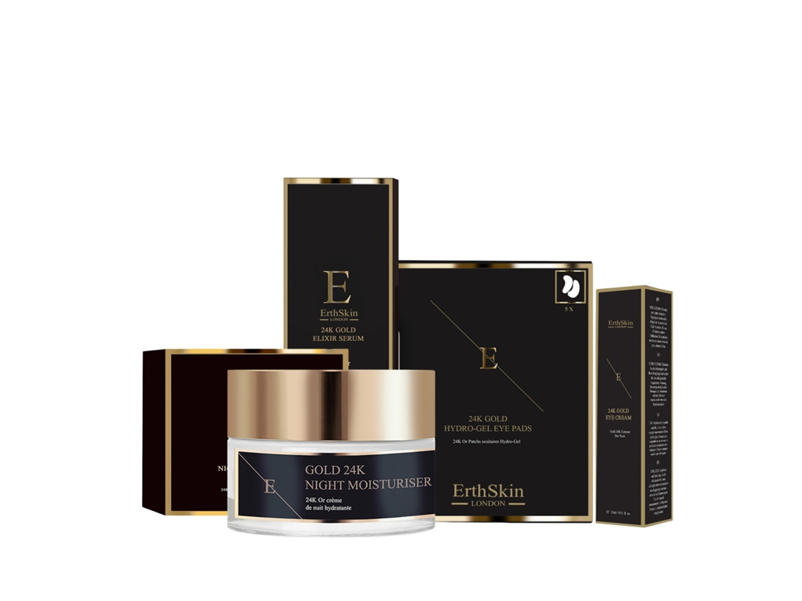 Kit Ouro 24K com Sérum Antirrugas, Hidratante e Creme para os Olhos, Discos de Ouro Erth Skin London (Pacote com 5)
