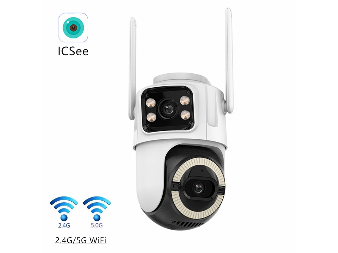 Câmera Ptz Dupla Lente Wifi Dual 2.4g/5g, 3mp+3mp 6mp, Ligação Bala-dome, Visão Full Color, Detecção Humana E Armaz. Tf+nuvem
