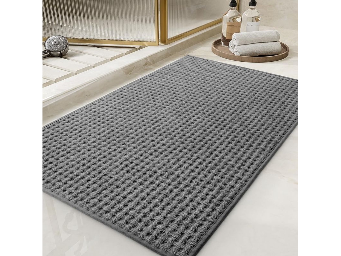 Tapete De Banho De Quadros Super Absorvente Antiderrapante Fino Lavável À Máquina Cinza Escuro 16 Polegadas * 24 Polegadas