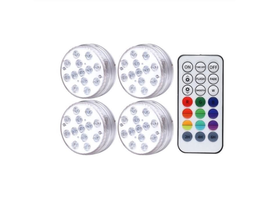 Dt11086-Conjunto de 4 Lâmpadas Led Submersíveis Luz Submersa com Controle Remoto Rf Ideal para Lagoa de Piscina Ou Vaso Impermeável Rgb 16 Co GOTOTOP