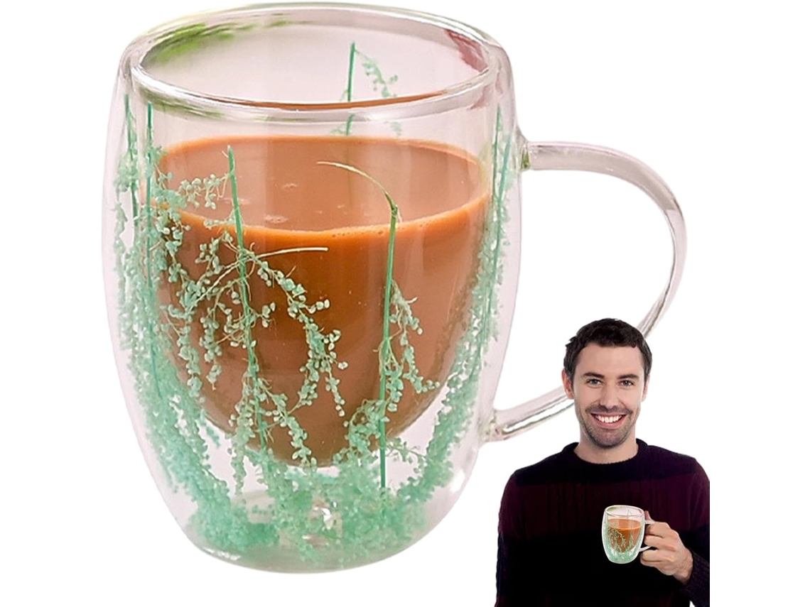 Caneca De Café De Vidro Com Parede Dupla E Isolamento Térmico, 350ml, Transparente.