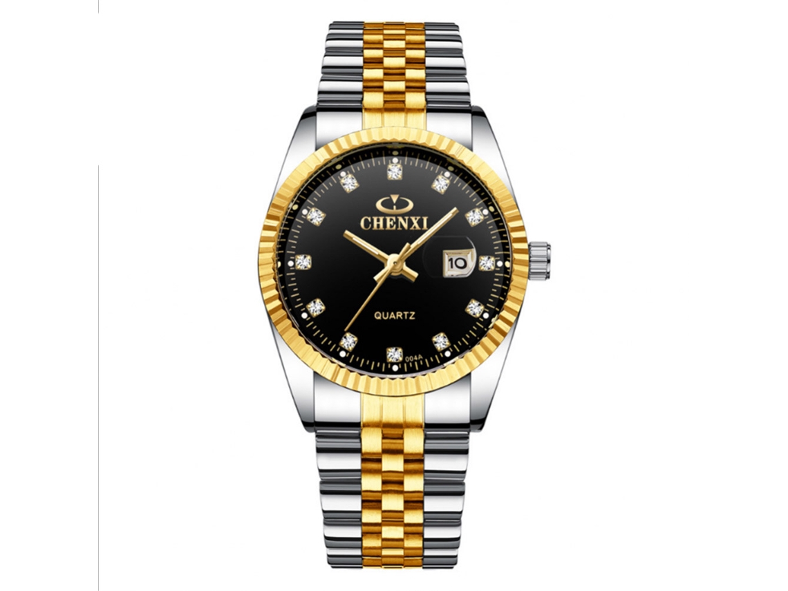 Relógio masculino de luxo, analógico, de quartzo, com diamantes, pulseira de aço inoxidável, preto.