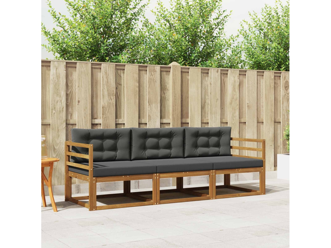 Vidaxl Conjunto De Sofás Para Exterior 3 Unid. Natural E Antracite