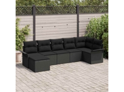 Vidaxl Conjunto De Sofá De Jardim 7 Unid. Preto Vime Pe