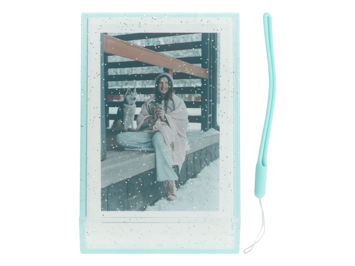Caja De Armazenamento Para Fotos De 3 Polegadas Com Corda, Estojo Transparente Verde Com Brilhos Para Câmeras Instantâneas E Cartões