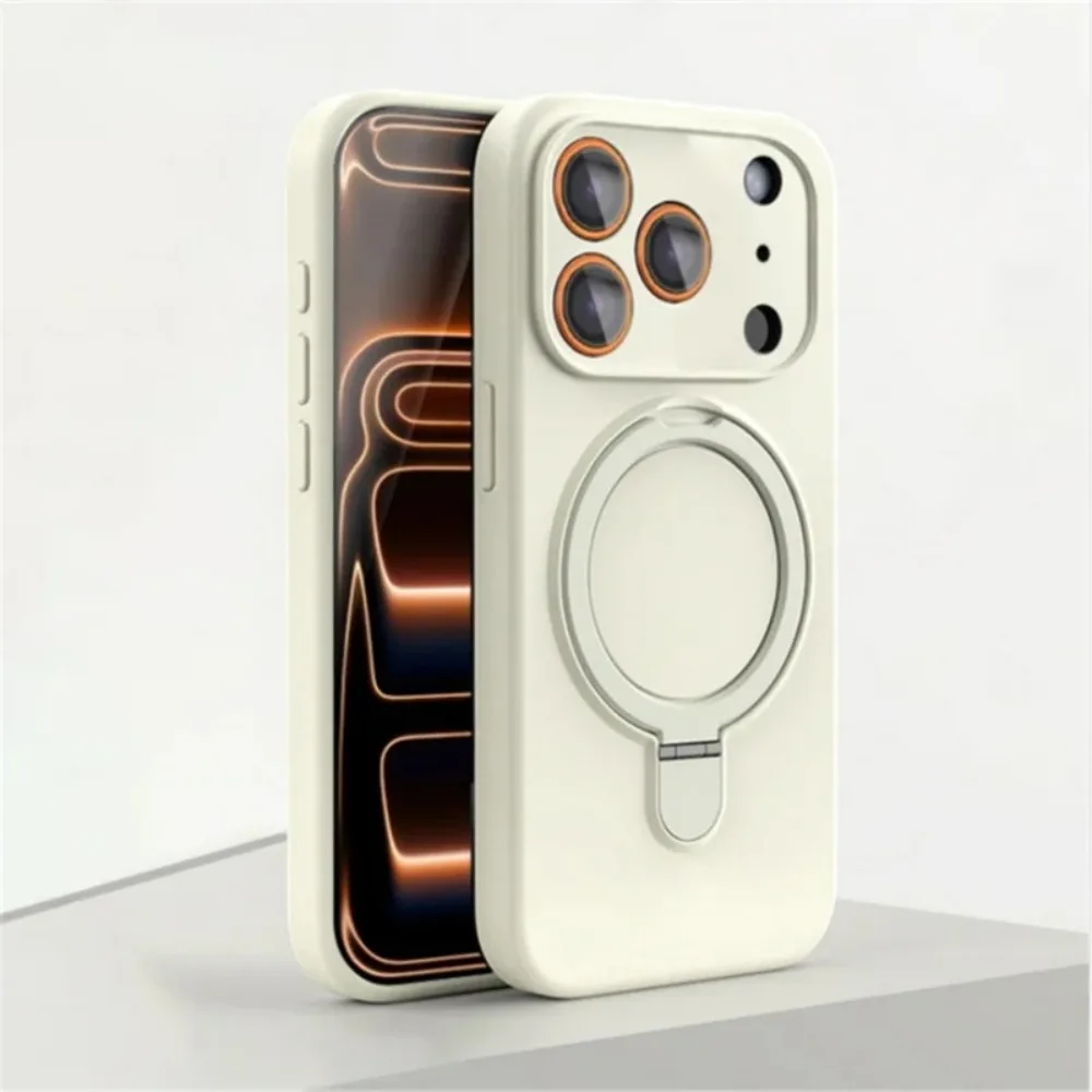(branco, Iphone 15 Pro) Capa Flexível De Silicone Líquido Com Suporte Magnético – À Prova De Impacto E Compatível Com Carregamento Sem Fio