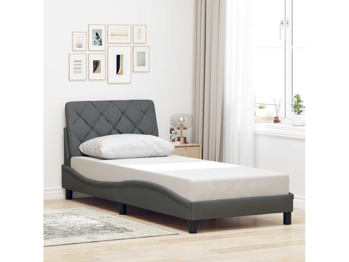Estrutura De Cama Sem Colchão 80x200 Cm Tecido Cinzento-escuro